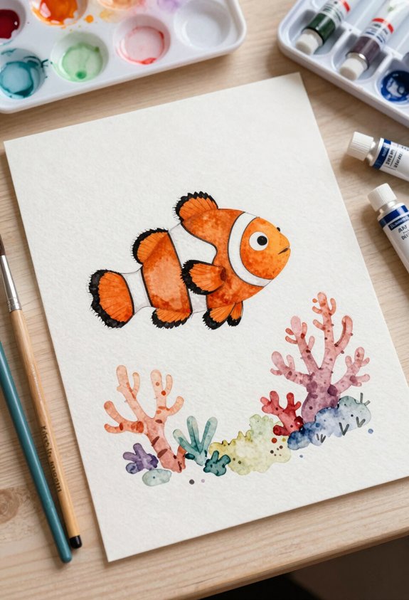 colorful clownfish among coral