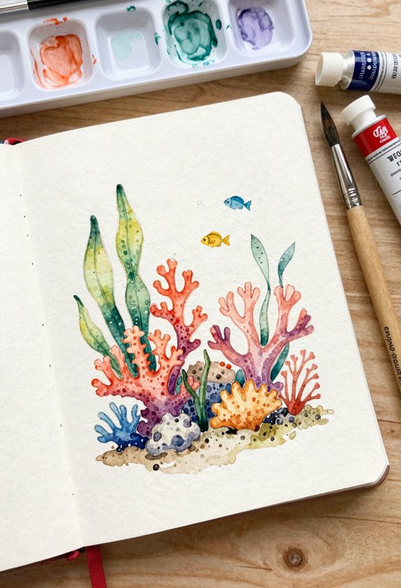 colorful reef with tiny fish