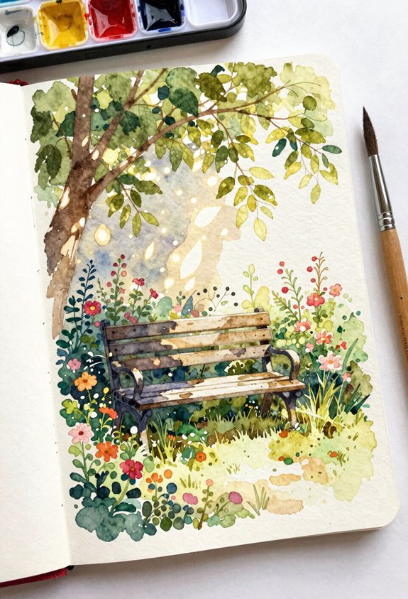 cozy bench under shade