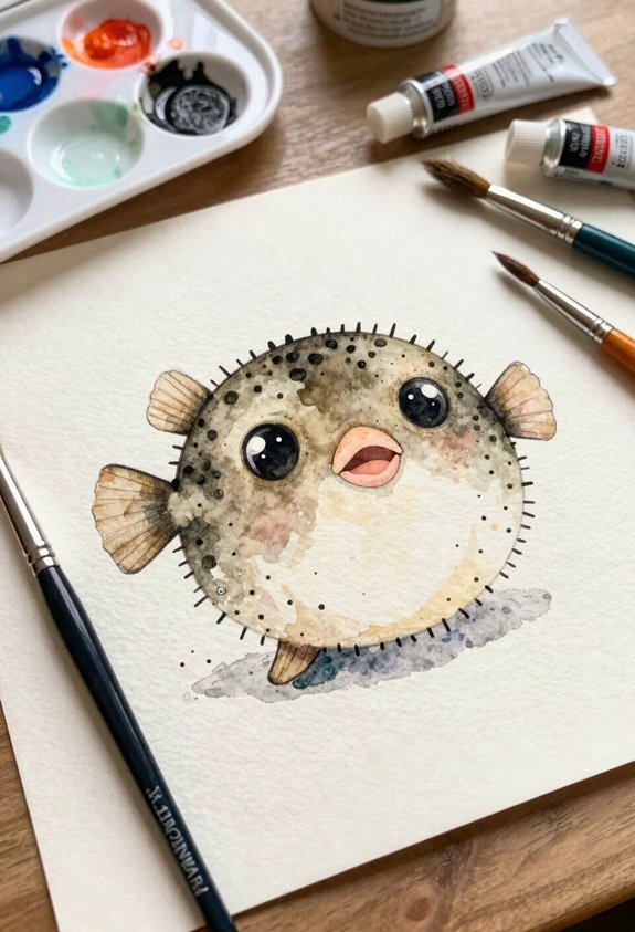 cute round pufferfish drifting