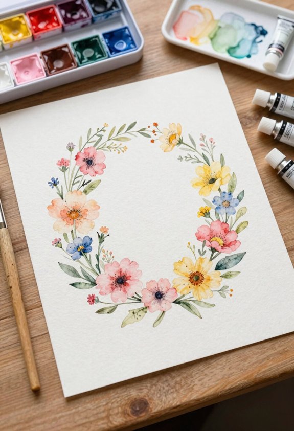 delicate wildflower wreath painting