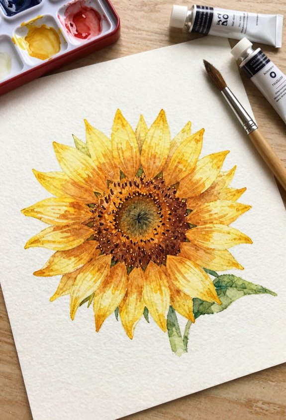 golden sunflower watercolor painting