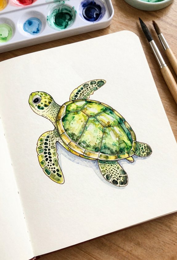 green shell watercolor tutorial