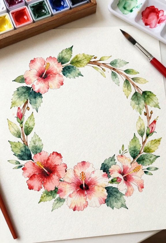 hibiscus wreath fills space