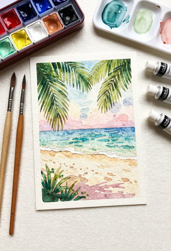 palm leaf framing beach