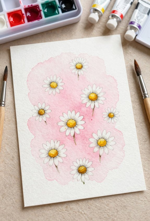 pink background with daisies