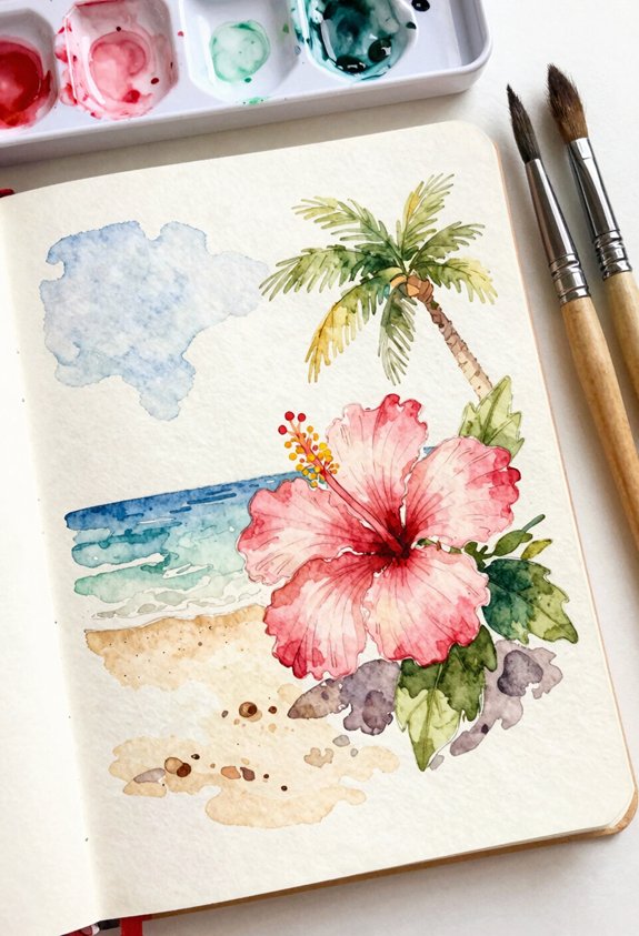 pink hibiscus by shoreline