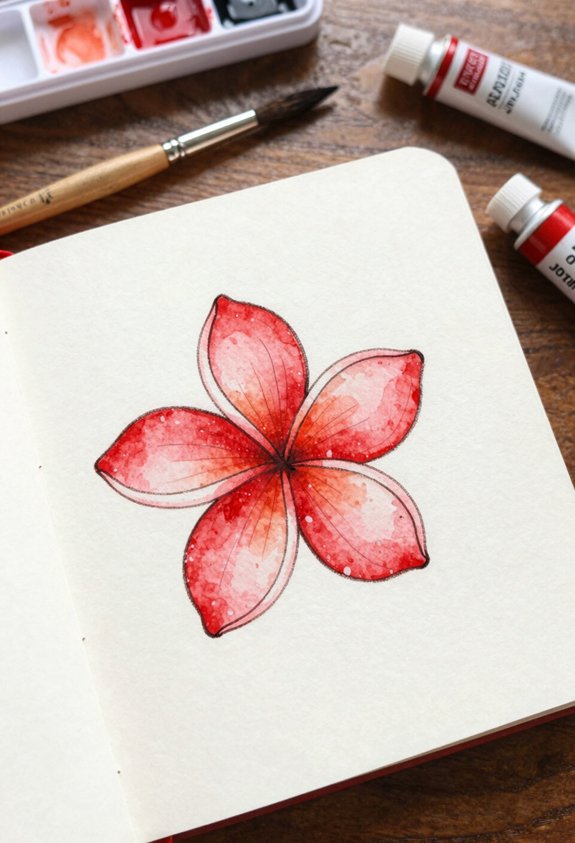 red plumeria watercolor painting