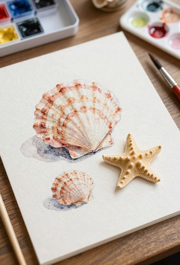 scallop shell and starfish