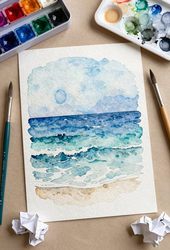 serene blue watercolor horizon