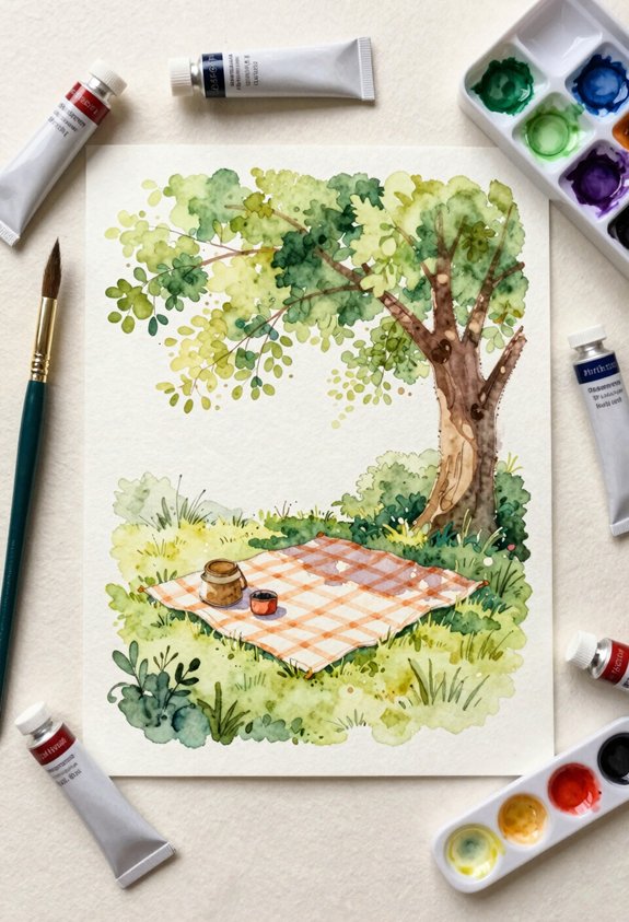 shaded forest picnic scene