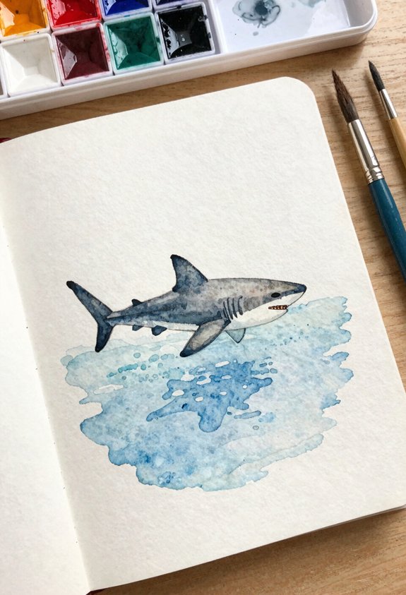 shark silhouette in watercolor