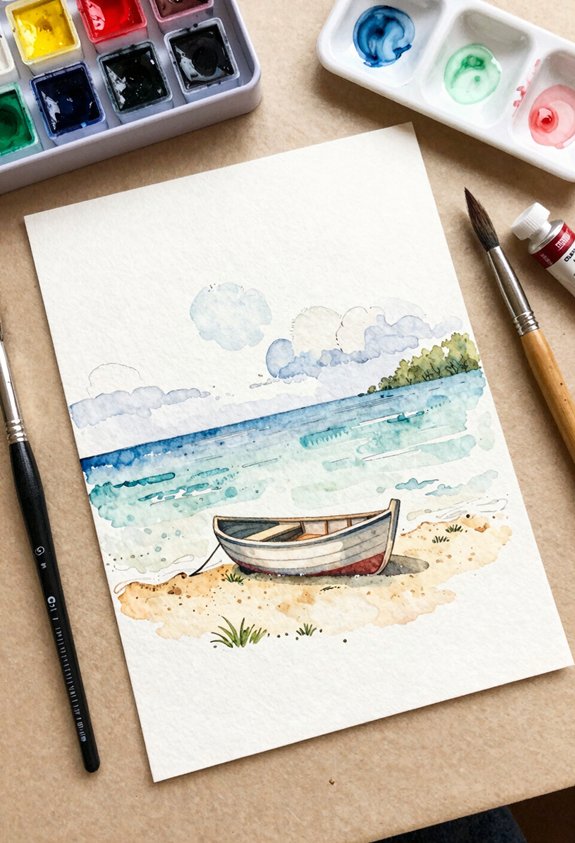 small boat on calm beach