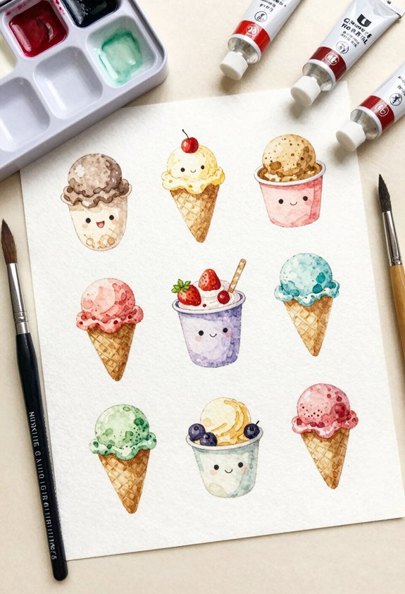 small watercolor ice cream collection
