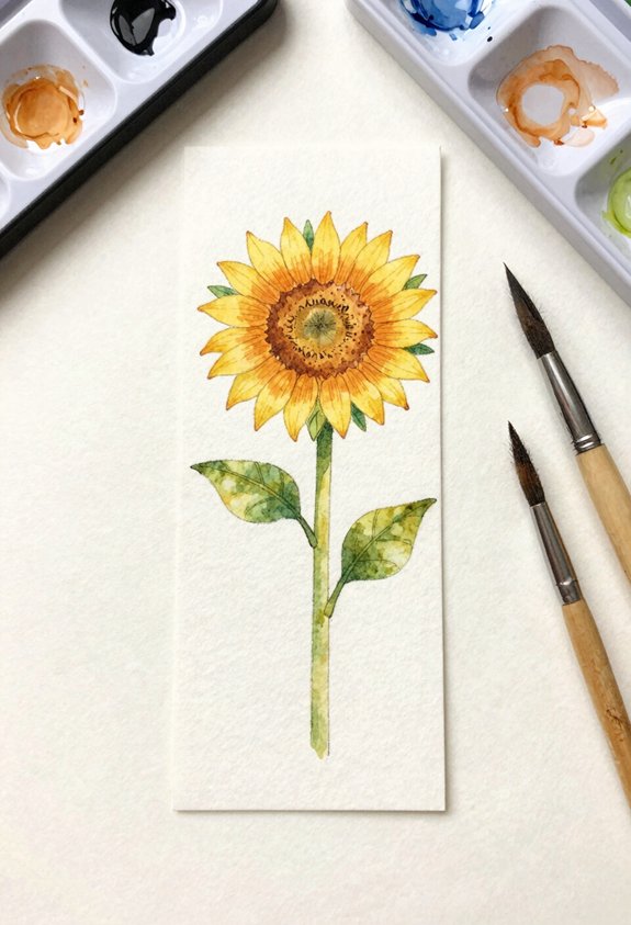 sunflower bookmark with leaves