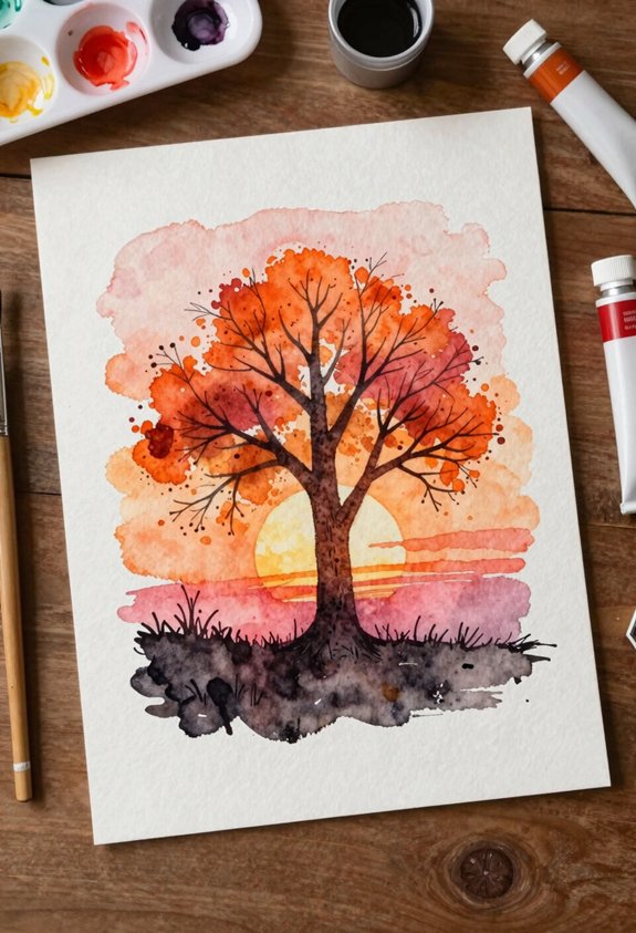 sunset tree silhouette art