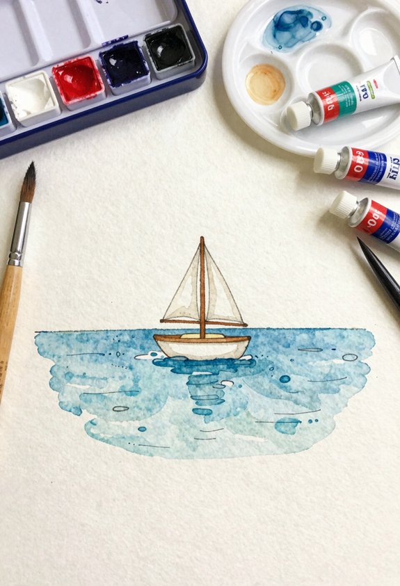 tiny sailboat drifting watercolor