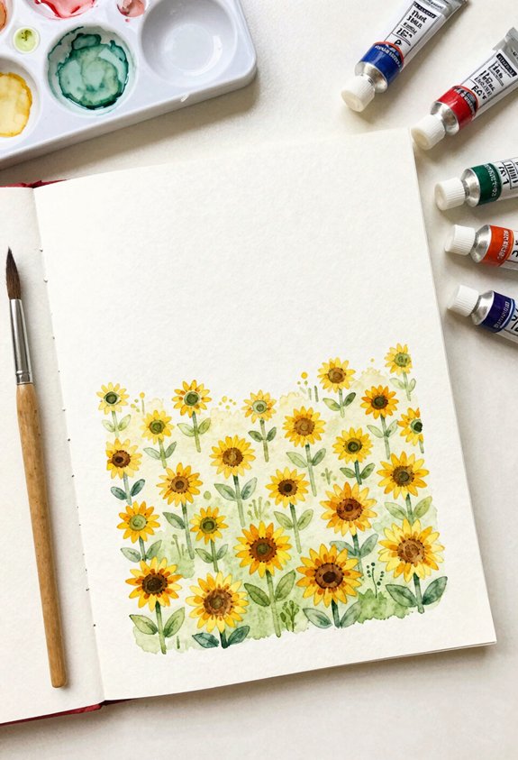tiny yellow sunflower rows