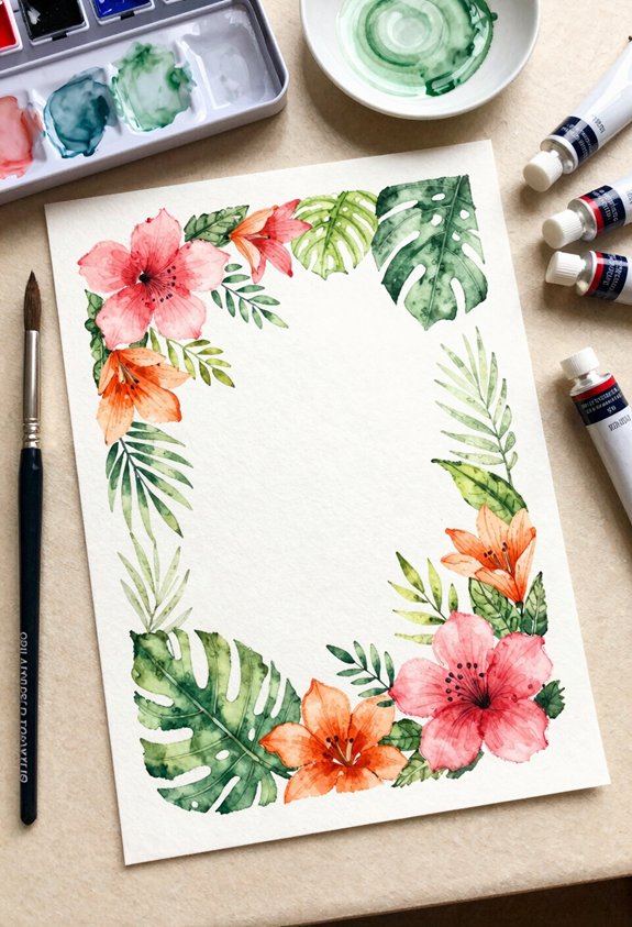 tropical floral watercolor background
