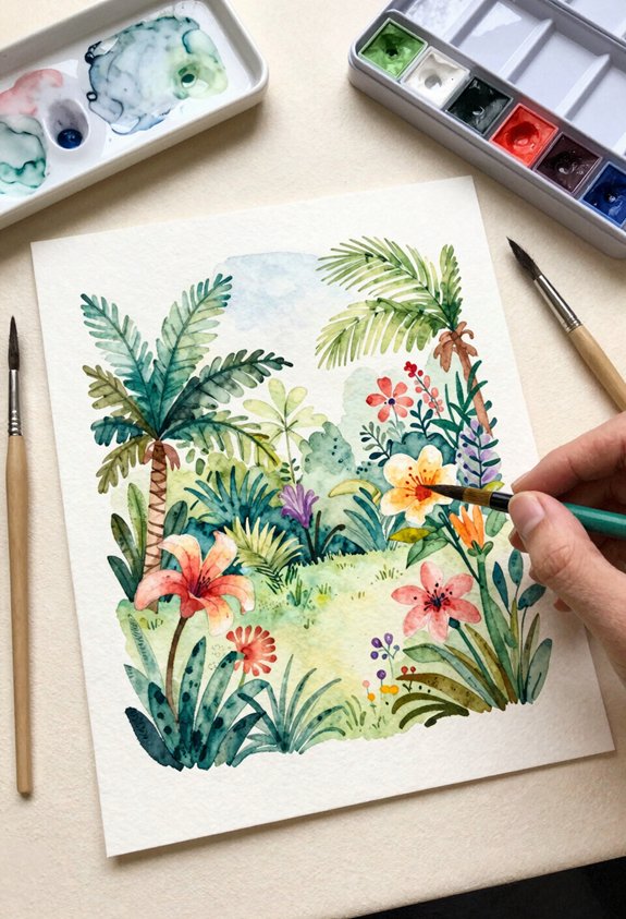 tropical flowers and foliage