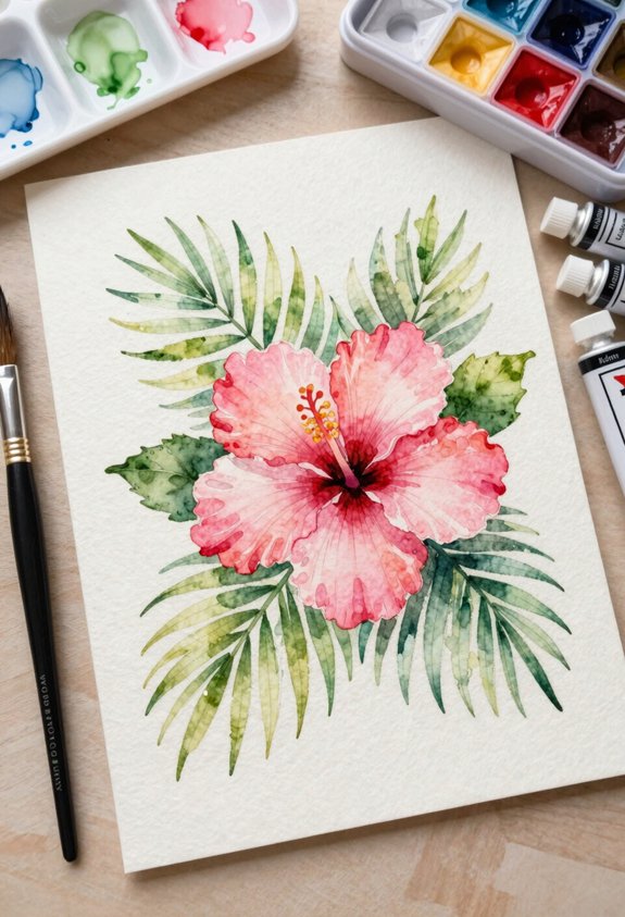 tropical hibiscus and palm