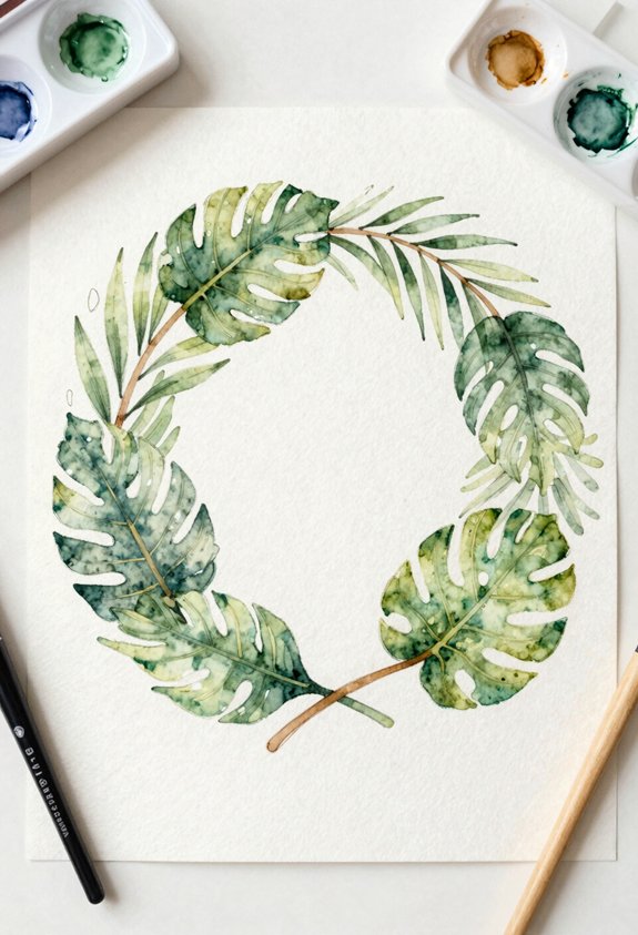 tropical leaf wreath template