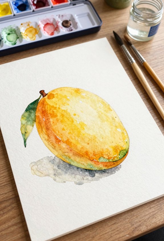 tropical mango watercolor painting