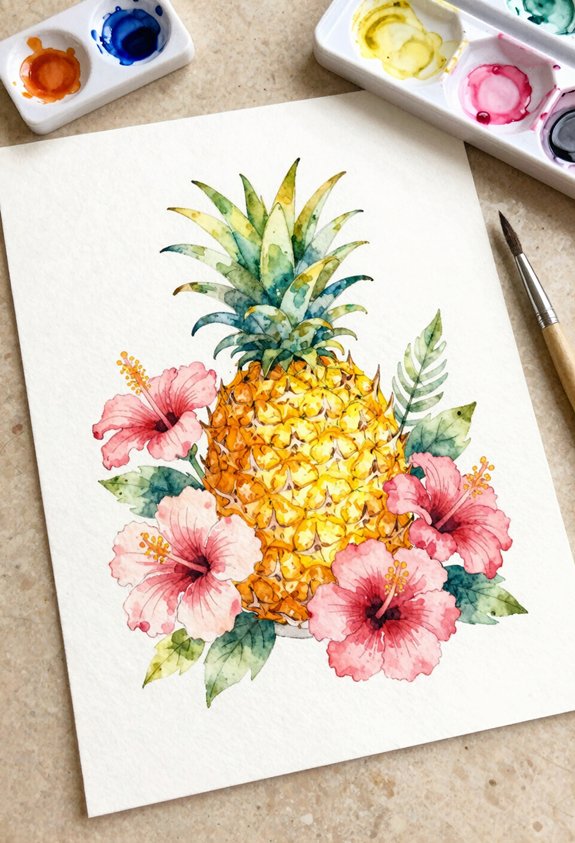 tropical pineapple hibiscus bright