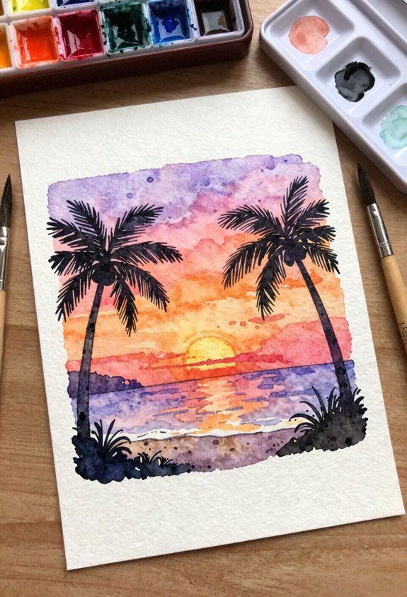 tropical sunset with palms