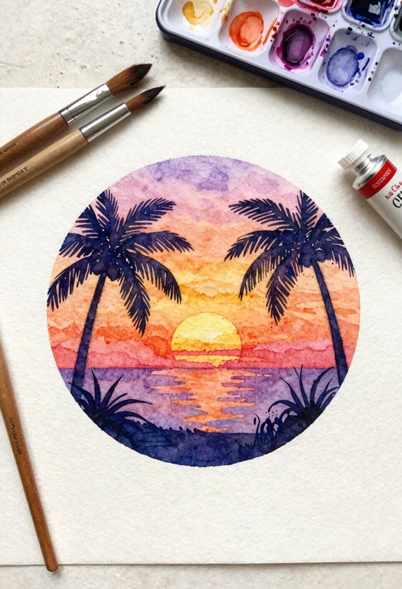 tropical sunset with palms