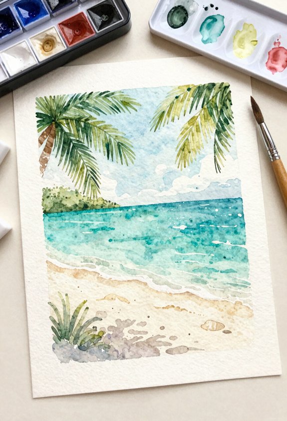 turquoise lagoon with palm