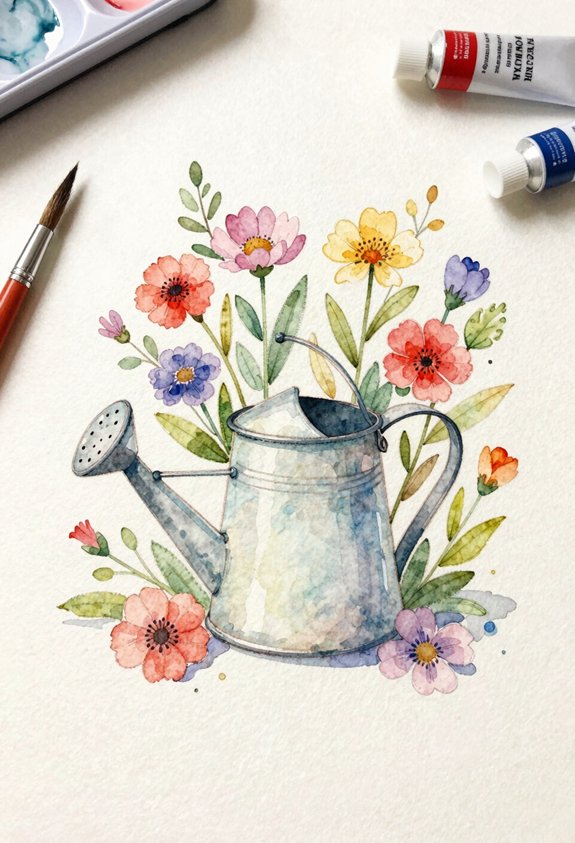 watering can with summer blooms