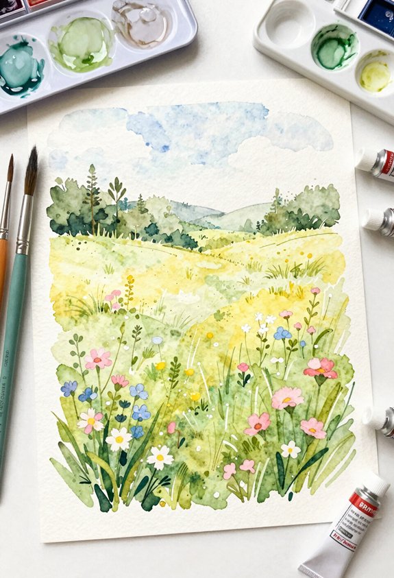 wildflowers border sunny meadow